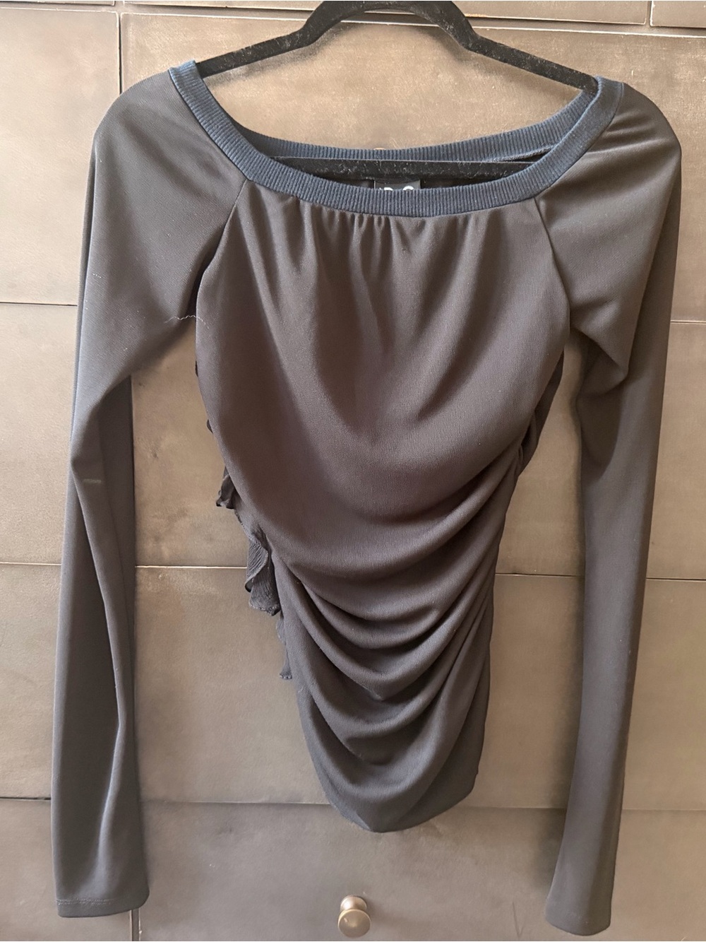 Dolce & Gabbana Black Long-Sleeve Ruched off shoulder Top with side ruffle
